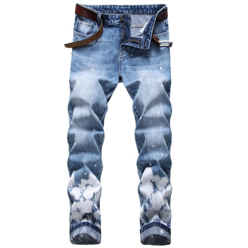 Einfache Männer Denim Jeans Lange vier Saison Gerade lässig Denim Hosen Plus Größe Licht Blau Cowboy Jeans Schnee waschen