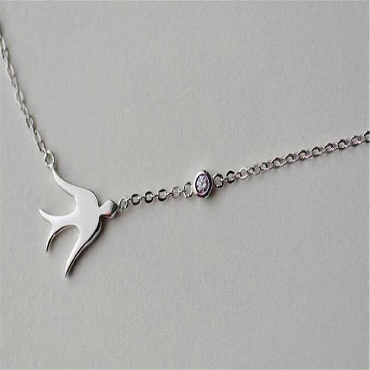 Lulu-porco ornamento pássaro engolir curto 925 prata colar feminino moda pingente ornamentos c009: Default Title