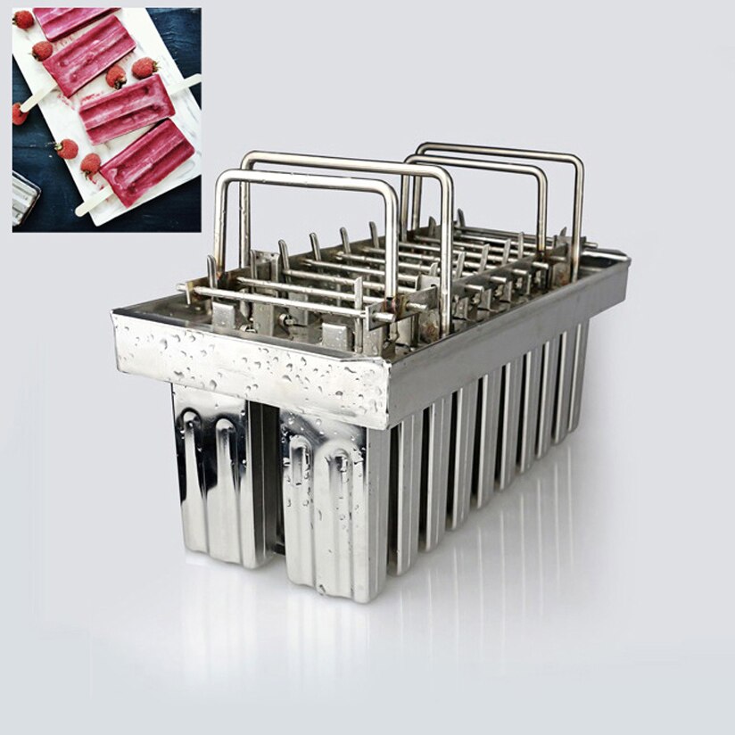 Kaupallinen diy mehujää muotti mehujääpuikko mehujää muotit 304 ruostumattomasta teräksestä jäätelöä muotit 20 solua per erää kanssa kiinni pidike