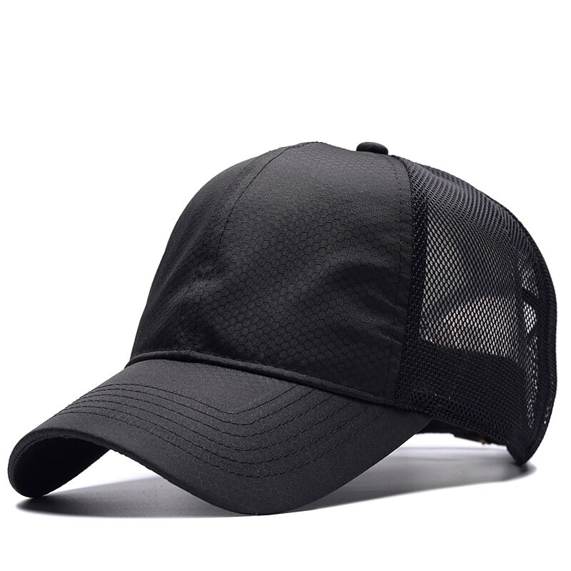 Male Large Size Peak Cap Men Summmer Mesh Truker Hats Big Bone Man Dry Quickly Cool Baseball Caps M 55-60cm L 60-65cm: Mesh Black / 55-60cm