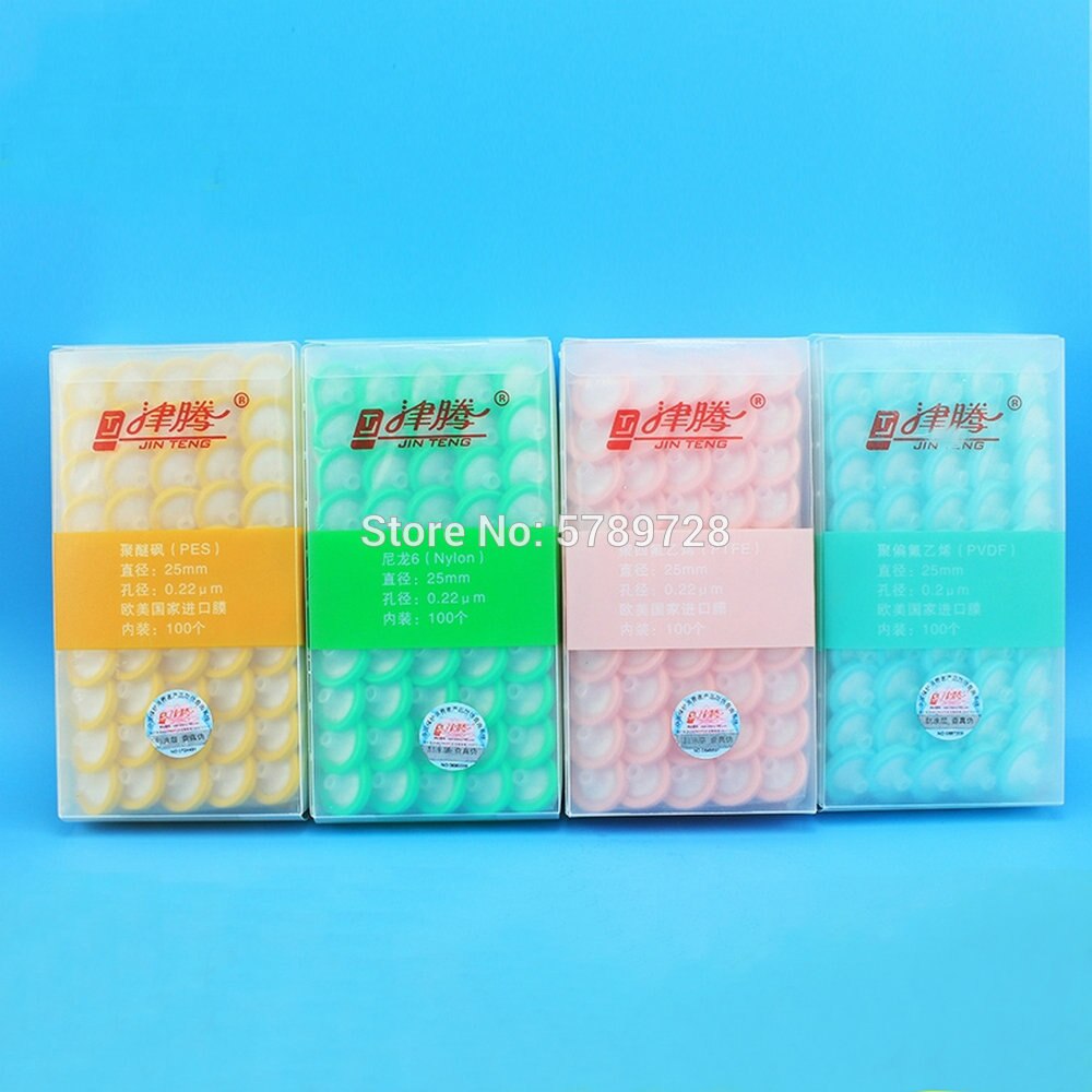 100pcs/lot Lab13mm 25mm material Nylon/PES/PTFE Millipore Membrane Filter Syringe filter o,22um/0.45um/0.8um for experiment