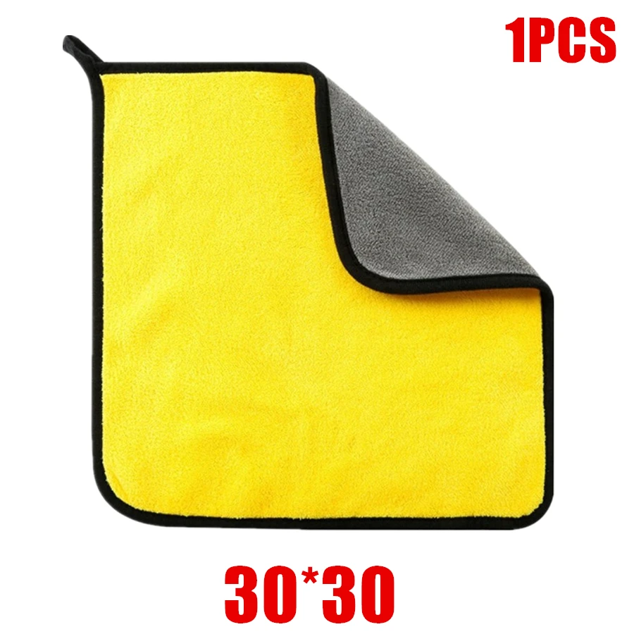 Toalla de limpieza de microfibra, paño de secado suave y grueso, toallas de lavado de carrocería de coche, trapos limpios de doble capa, accesorios para coche, 1/2/6 Uds.: Rojo