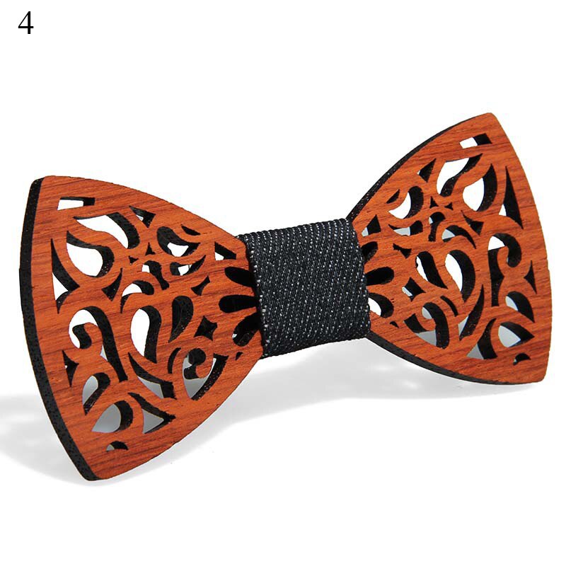 Pajarita de madera de para hombres Unisex ahuecado tallado Retro de madera para cuello corbatas correa ajustable Vintage moño estilo bigote: 4