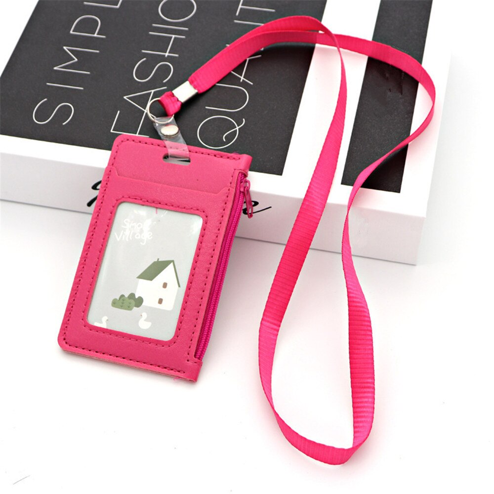 Porta carte di credito in pelle Pu Unisex porta carte di credito studenti per bambini Bus Card Case cordino maschio visita porta identità Badge Card Cover nuovo