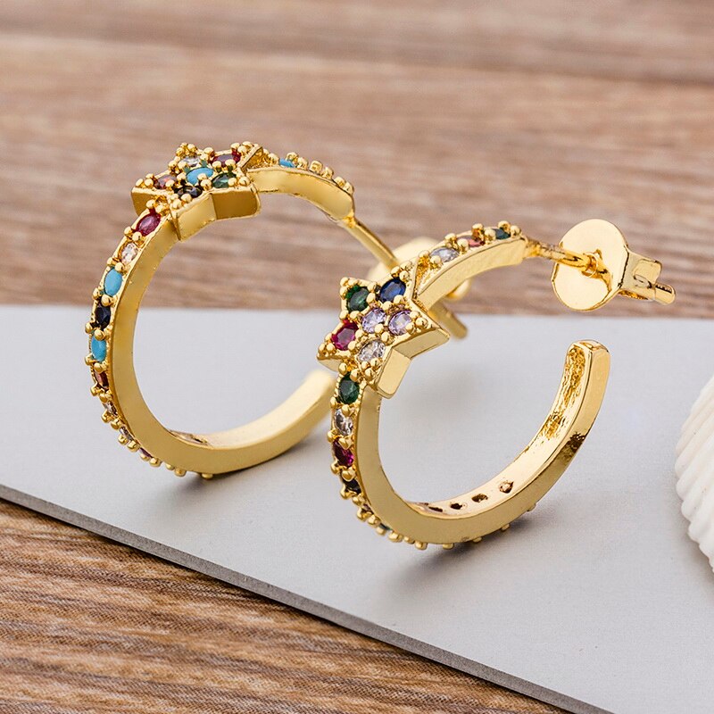 Bohemia Copper Zircon Earrings for Women Trendy Star Circle CZ Stud Earrings For Women Party Wedding Jewelry: 1