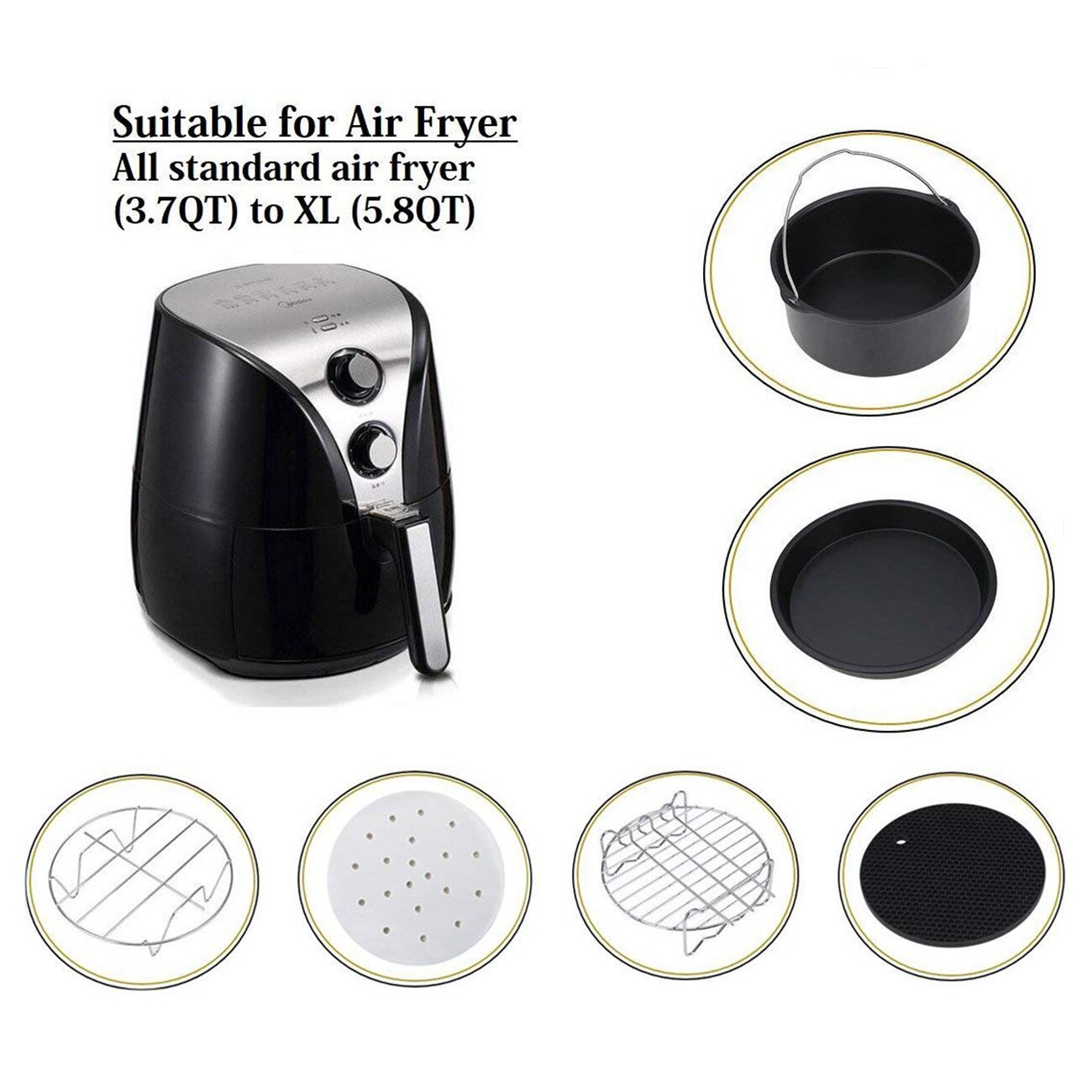Air Fryer Accessories Set of 10 pcs, Fit all Standard Air Fryer 3.7QT- 5.3QT- 5.8QT, 7 Inch