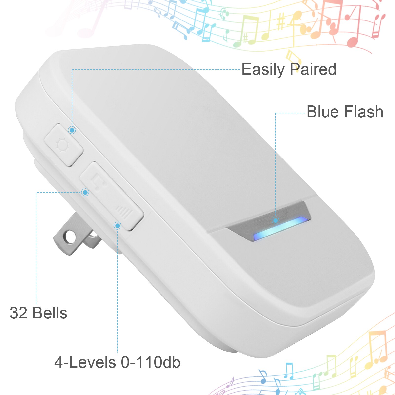 Waterproof Wireless Door Alert Office Shcool Security Door Bell Electronic Doorbell Chime With 300M Range 4 Volume Levels White