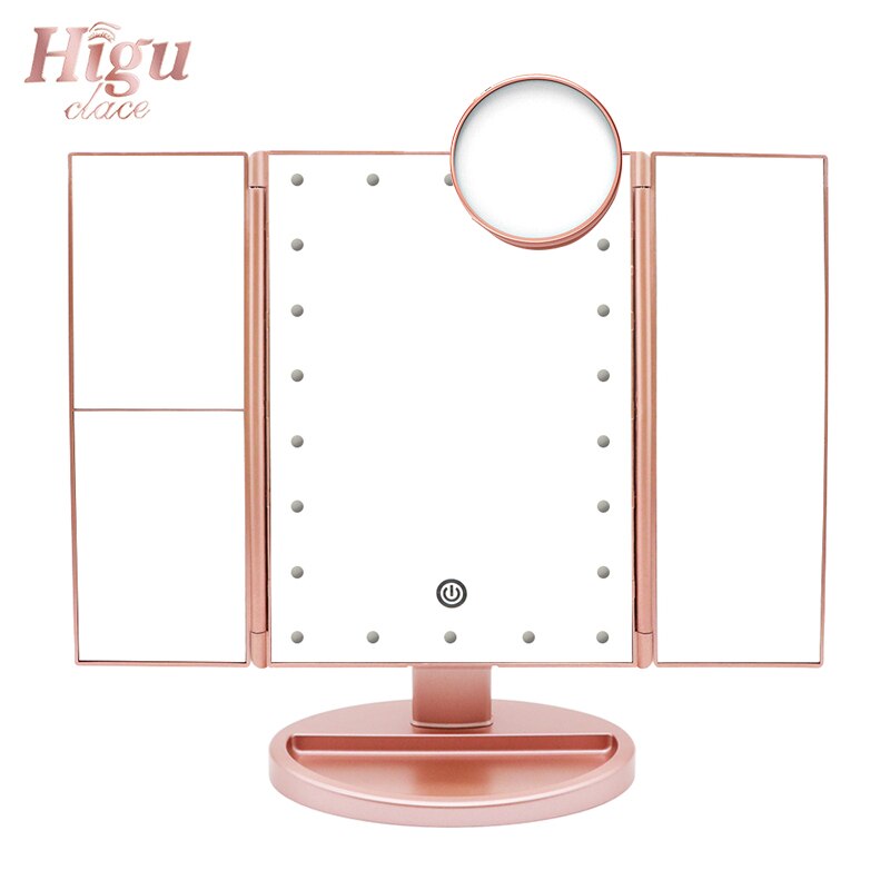 Make-Up Spiegel Met Led-verlichting Touch Screen 3 Fold Verstelbare 180 Graden Flexibele Cosmetische Spiegels Usb Of Batterijen Gebruik Higu