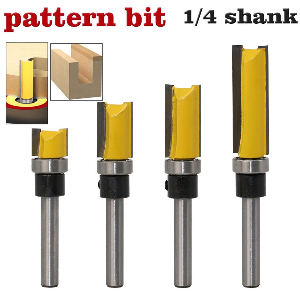 Vack 4 Pc Set 1/4 Schacht Template Trim Scharnier Router Bit Rechte Frees Trimmer Reiniging Flush Trim Tenon Cutter voor Houtbewerking