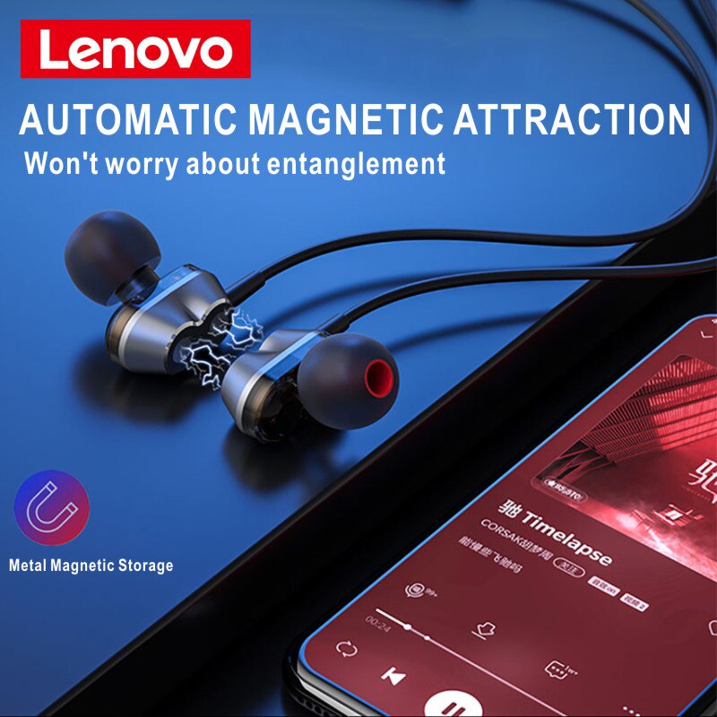 Lenovo bezprzewodowe słuchawki z pałąkiem na kark słuchawki stereofoniczny magnetyczne słuchawki douszne sportowe słuchawki douszne dla iPhone xiaomi Huawei