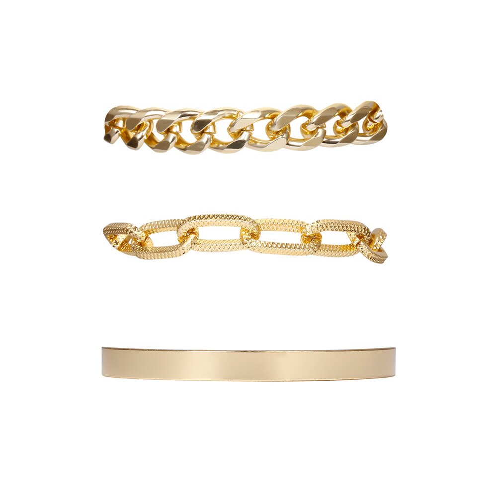 3 Stks/partij Chunky Ketting Legering Brangle Armband Voor Vrouwen Gouden Pols Ketting Armbanden Set Vrouwelijke Boho Verklaring Armband Sieraden: Gold
