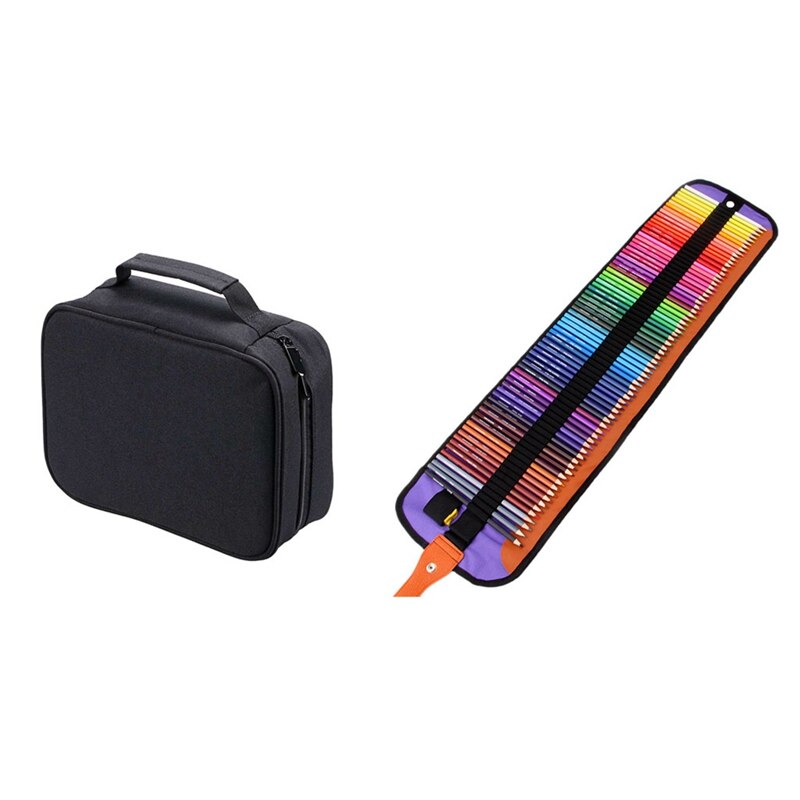 1 Stuks Marker Case Ritssluiting Art Marker Lipstick Organizer & 1 Set Gekleurde Potloden Coloring Potloden, Travel Case