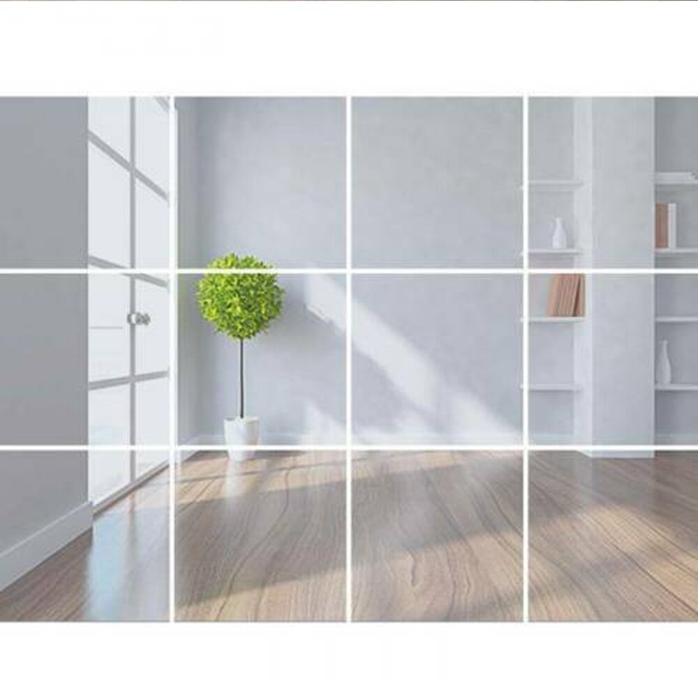30CM Mirror Wall Stickers Silver DIY Wall Stickers Mosaic Bathroom Mirror Sticker Squares Wall Paper Self-Adhesive Home Decor