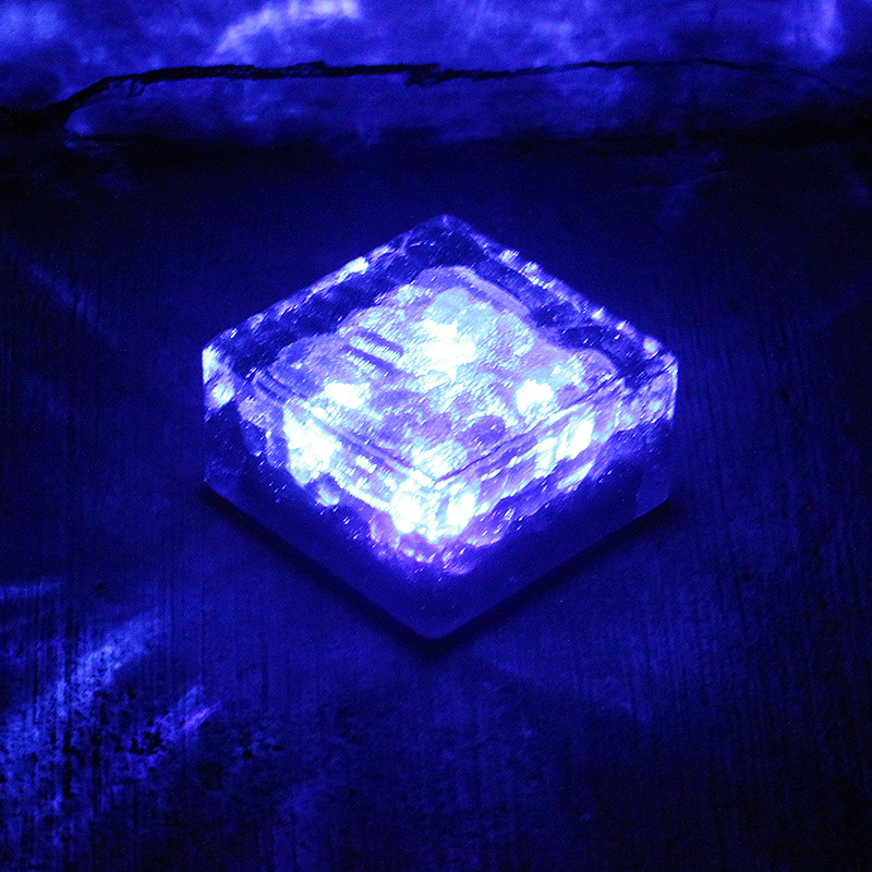 Solar led lys 4 led lampe vanntett slipt klart glass is stein murstein for utendørs hage dekk vei sti hage dekorasjon: Blå