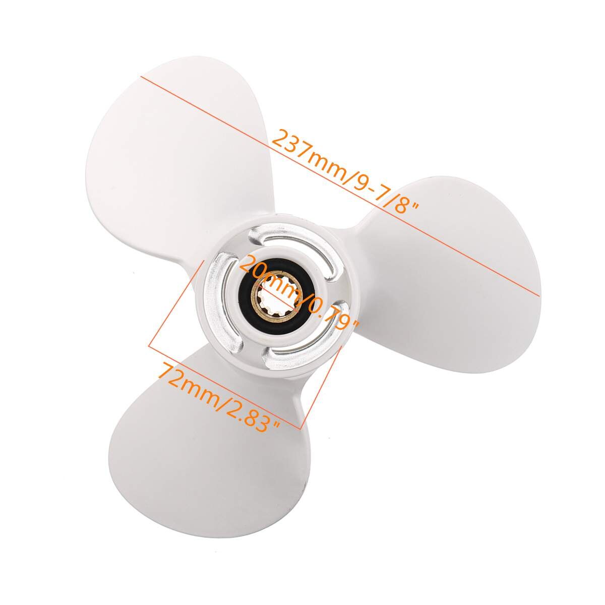 Boat Outboard Propeller 664-45947-01-EL 9 7/8x11 1/4 Aluminium for Yamaha 20-30HP White R Rotation 3 Blades 10 Spline Tooth