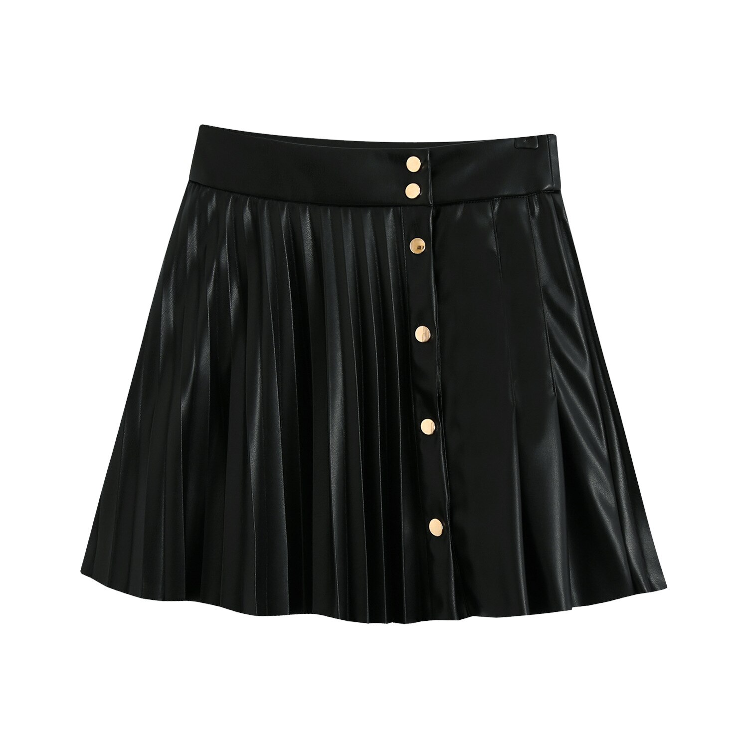 Jupe Plissée Métallique Pour Femme - Taille Haute, Longueur Genou, Uni - Sans Marque