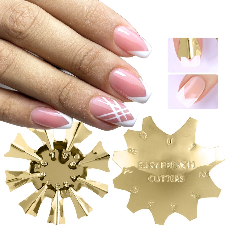 Pochoir pour faux-ongles français, modèle de d'ongles français, ombre ovale en V, coupe-bordure, outil d'art des ongles multi-tailles NF1834, 1 pièces