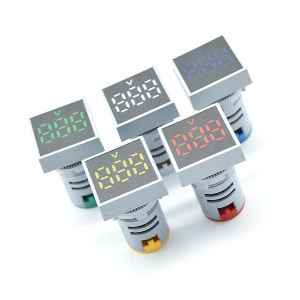 22mm ac 12-500v voltmeter vierkant paneel led digitale spanningsmeter indicatielampje 60-500v rood groen geel wit blauw 22mm vierkant