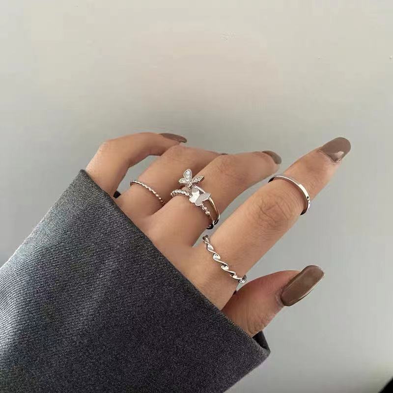 Sommerfugl metal punk ringe sæt til kvinder teen smykker tilbehør spænde kvindelig pegefinger ring