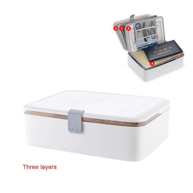Larger Capacity Documents Storage Boxs Certificate Card Wallet Household Key Passport Bags Office Multilayer File Organize Case: B White
