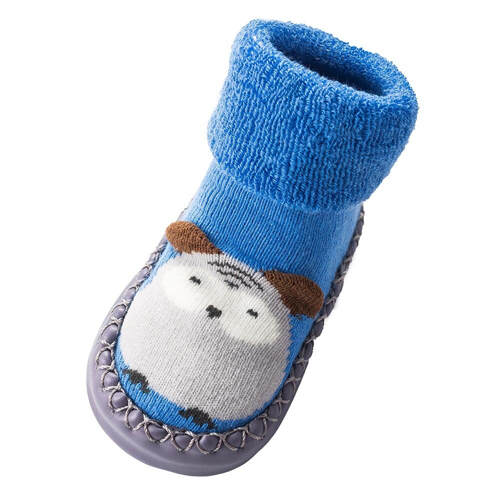 Otoño calcetines de bebé de invierno con zapatos de goma calcetines para niños calcetines de dibujos animados para bebés antideslizantes suelas de suelo de cuero para bebés: Azul / 3M
