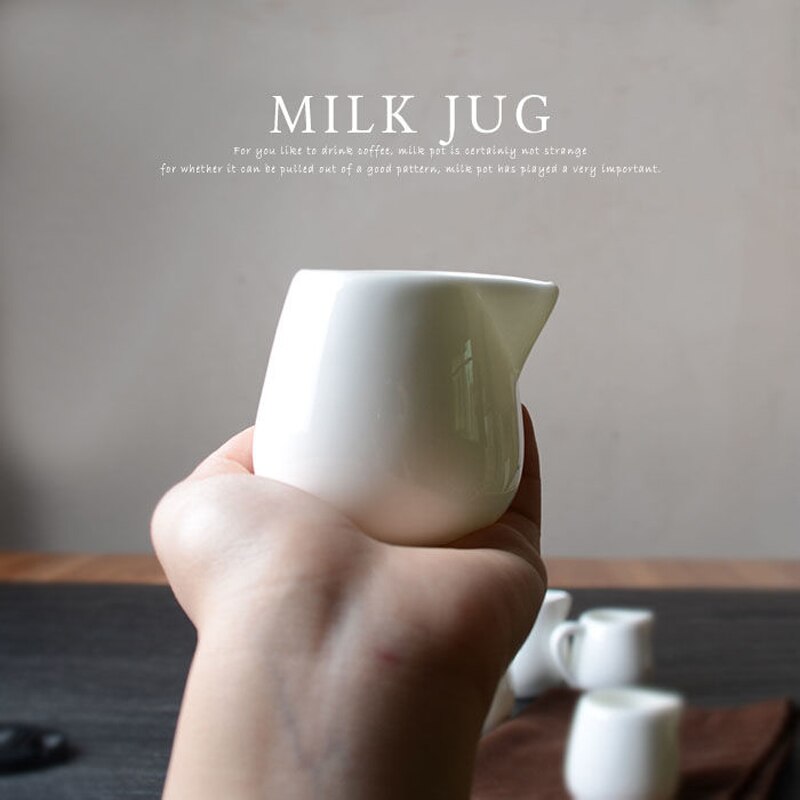 Mini jarra de leche blanca de cerámica para café Barista Latte Art, cafetera Espresso, té de la tarde, jarra con Espumador de leche