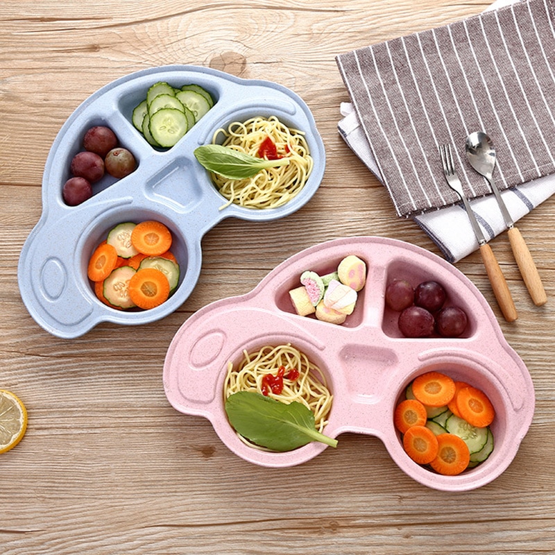 Wheat Straw Car Shaped Lunch Box for Kids School Children Plate Bento Box Kitchen Food Storage Container Accessories