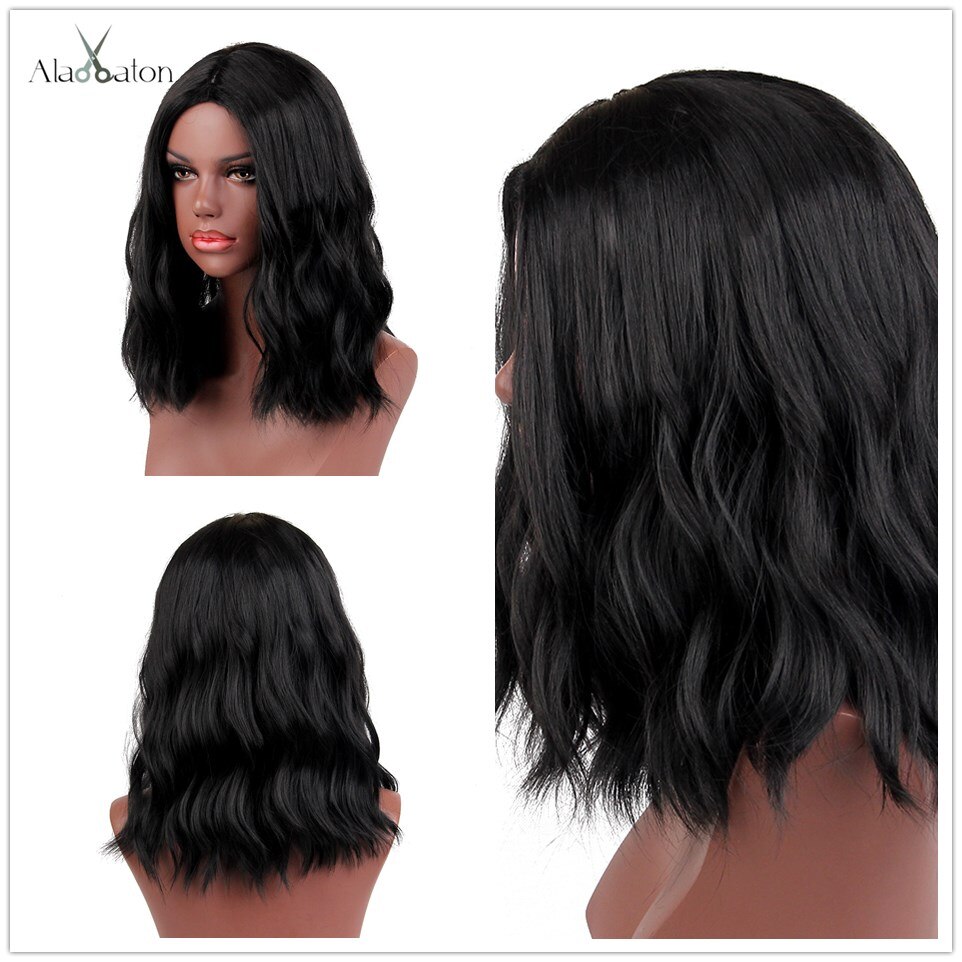 ALAN EATON Medium Bob Straight Hair Wig with Bangs Black Brown Synthetic Wigs with Highlights for Women African American Cosplay: lc131