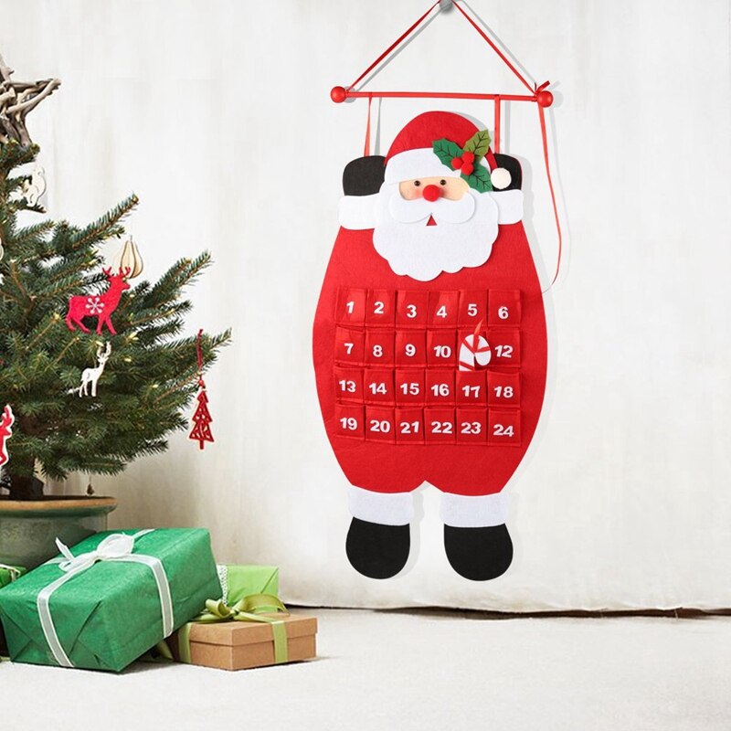 Santa Christmas Advent Calendar,3D Felt Hanging Advent Calendar Reusable Countdown to Christmas Calendar for Kids Christmas Deco: Default Title