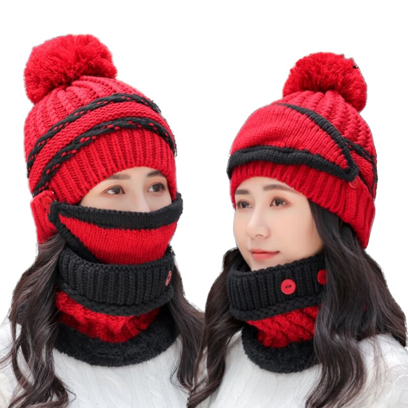 Bingyuanhaoxuan 3 in 1 varm tyk strikket beanie hat tørklæde og maske sæt slouchy sne strik cap uendelig tørklæde til kvinder