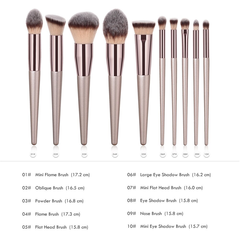 Billigste champagne træ foundation pudder kosmetisk øjenbryn øjenskygge børste kit makeup artist børste sæt værktøjer