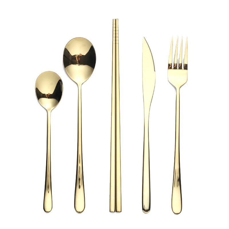 Spklifey Bestek Set Servies Set Goud Bestek Servies Roestvrij Stalen Lepel Vork Lepel Servies Keuken Lepel en Vork Set: 5 pecs gold