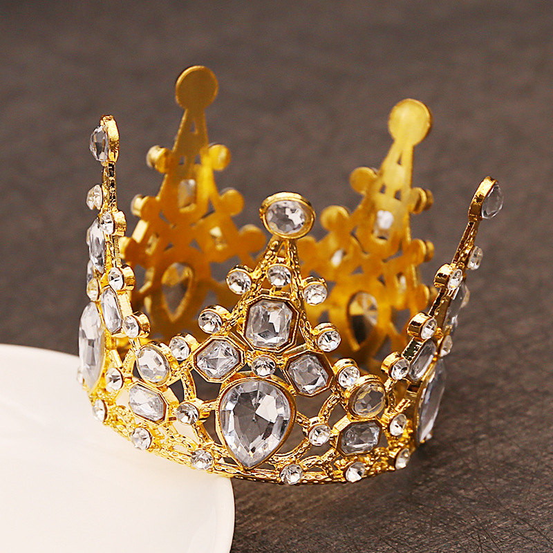 Brude bryllup tiaras krystal lille krone brithday kage bagning dekorative hoved smykker børns små diadem hår tilbehør: Guldfarve
