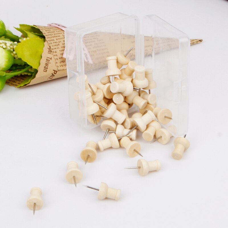 40 Pcs Houten Punaise Creatieve Decoratieve Tekening Push Pins Hout Hoofd Kantoor Dxab