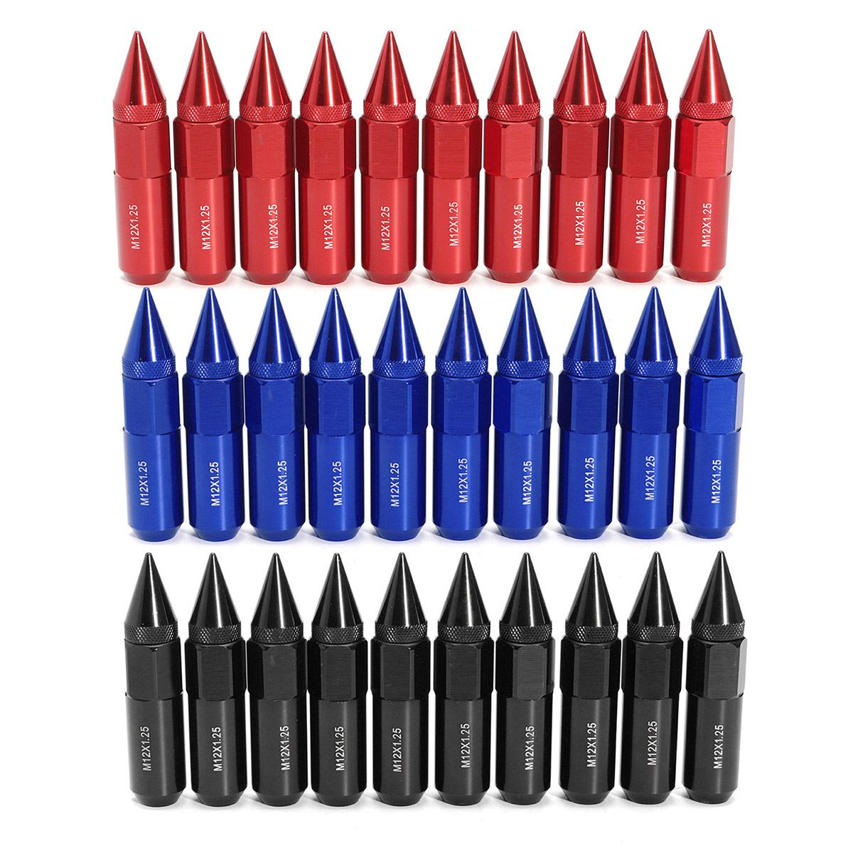 20 Pcs Aluminium M12X1.25 Auto Wielen Velgen Wielmoeren w/Spiked 60mm Uitgebreide Tuner Blauw/Rood/ zwart