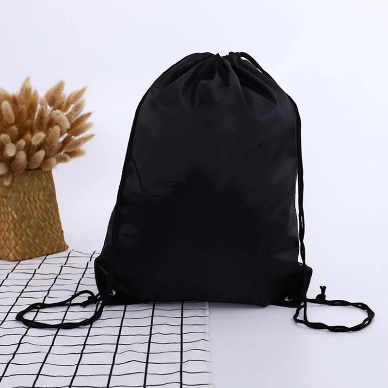Nylon Color Portable Sports Bag Thicken Drawstring Belt Riding Backpack Gym Drawstring Shoes Bag Clothes Backpacks Waterproof: WHITE