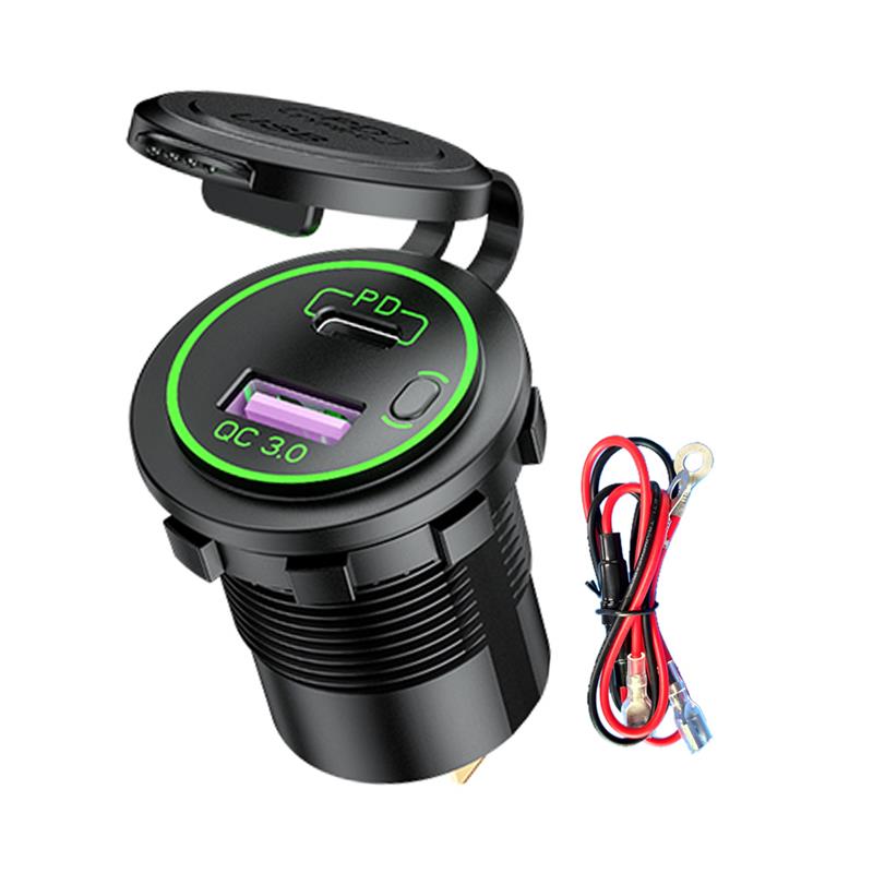 Wasserdicht 12V 24V QC 3,0 Typ C Dual USB PD Schnelle Auto Ladegerät mit Energie Schalter für Lkw motorrad Marine Stiefel SUV ATV Cellphon