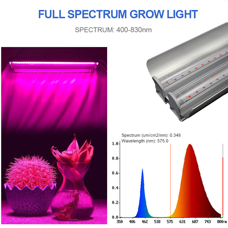 Luz LED de cultivo 100W espectro completo 400nm-830nm lámpara Phyto 50cm iluminación LED creciente doble tubo para plantas hidropónicas Led de interior