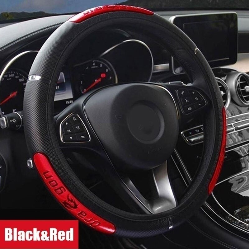 Universal- Coole Leder Chinesischen Drachen Auto Lenkrad Deckt Reflektierende Pu Leder Lenkung-Rad Abdeckungen Busines Stil: Schwarz-rot