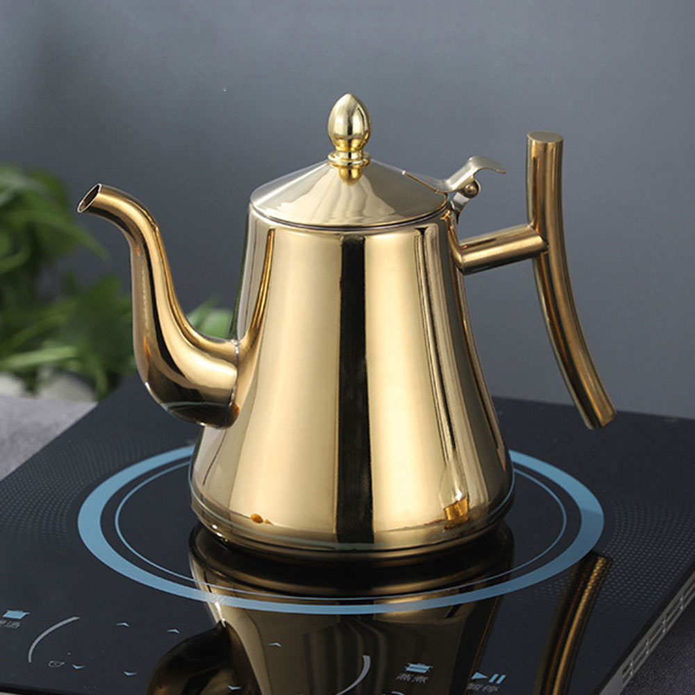 1000/1500 Ml Dikke Rvs Theepot Gouden Zilveren Thee Pot Met Ei Koffie Pot Inductie Kookplaat Waterkoker water Waterkoker