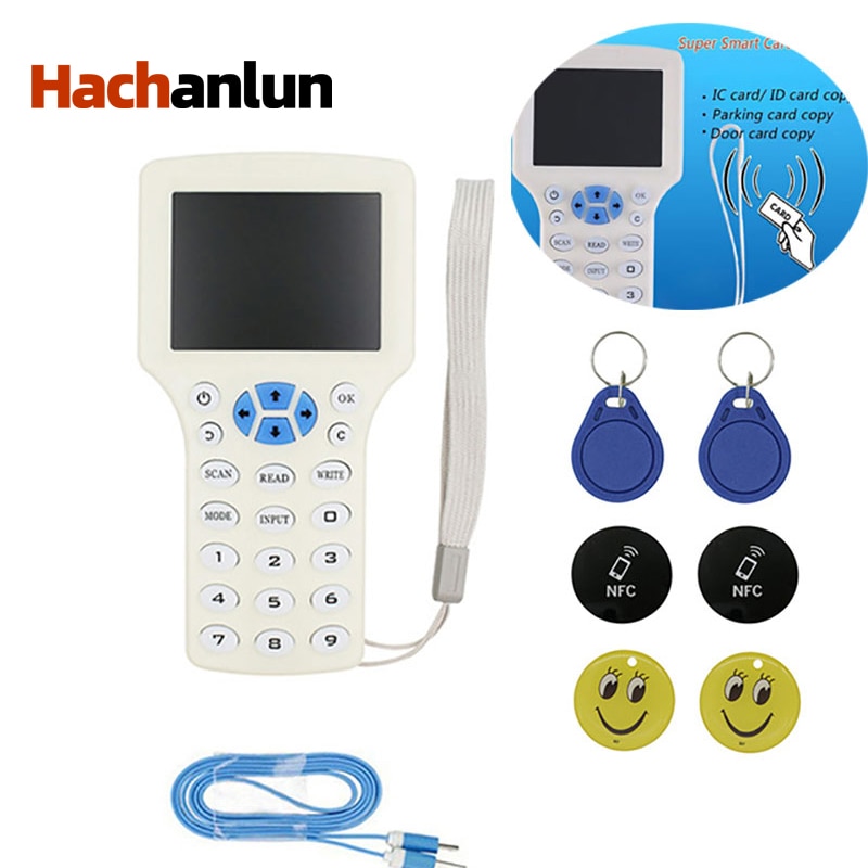 10 Frequency RFID NFC Smart Card Reader Duplicator 125KHz Key fob Reader Writer 13.56MHz Encrypted Programmer USB UID Copier