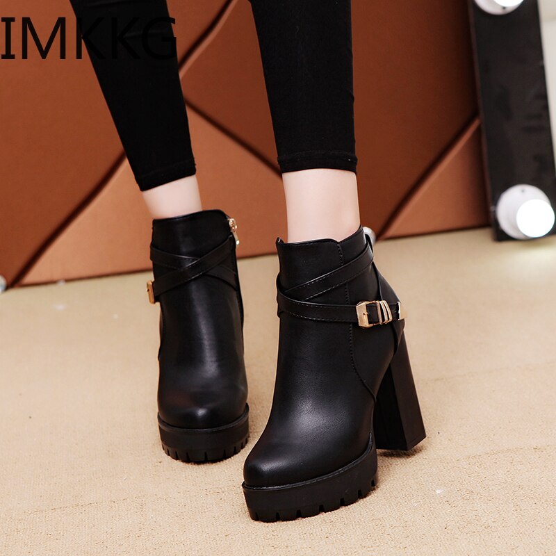 Botines De tacón cuadrado, Botas De Mujer, novedad De , Botas De otoño e invierno, Zapatos De tacón alto con botones, F90321