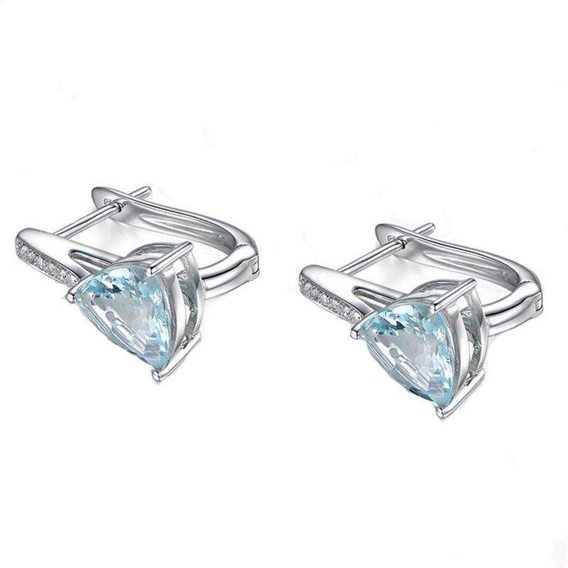 charme bleu pierres forme de coeur 925 en argent sterling boucles d'oreilles pour femmes fille AAA Zircon boucle d'oreille bijoux