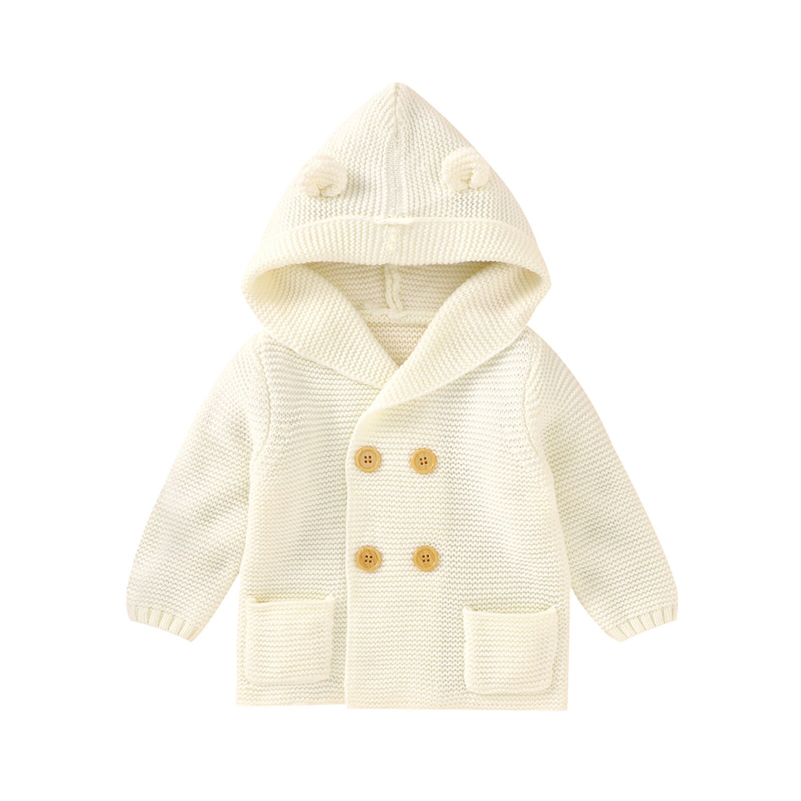 Manteau pour bébés garçons et filles, vêtements d'hiver à la , couleur unie, capuche tricotée, Double boutonnage boutonné, hauts chauds pour enfants: WH / 18-24 Months