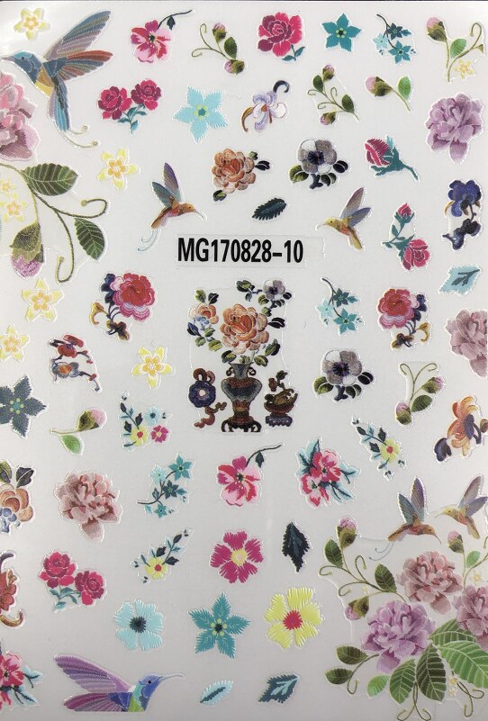 3D Acrylic Engraved Nail Sticker Winter colorful flowers birds love desgin Water Decals Empaistic Nail Water Slide Decals Z0260: 18
