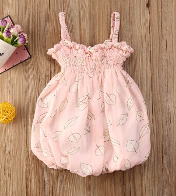 0-24m babymeisjesjurkjes in 4 kleuren, zomerbloemenprint, ruches, mouwloos mini-jurkje, zomerjurkje: Roze / 6m