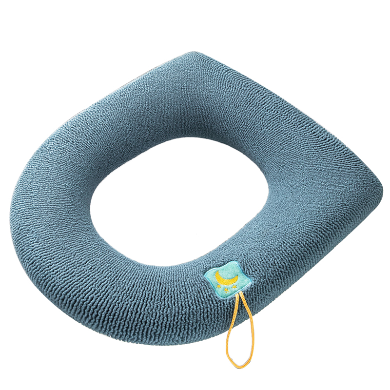 Winter Warm Toilet Seat Cover Closestool Mat 1Pcs Washable Bathroom Accessories Pure Color Soft Knitting Warmer Closestool Mat: Muffled cyan