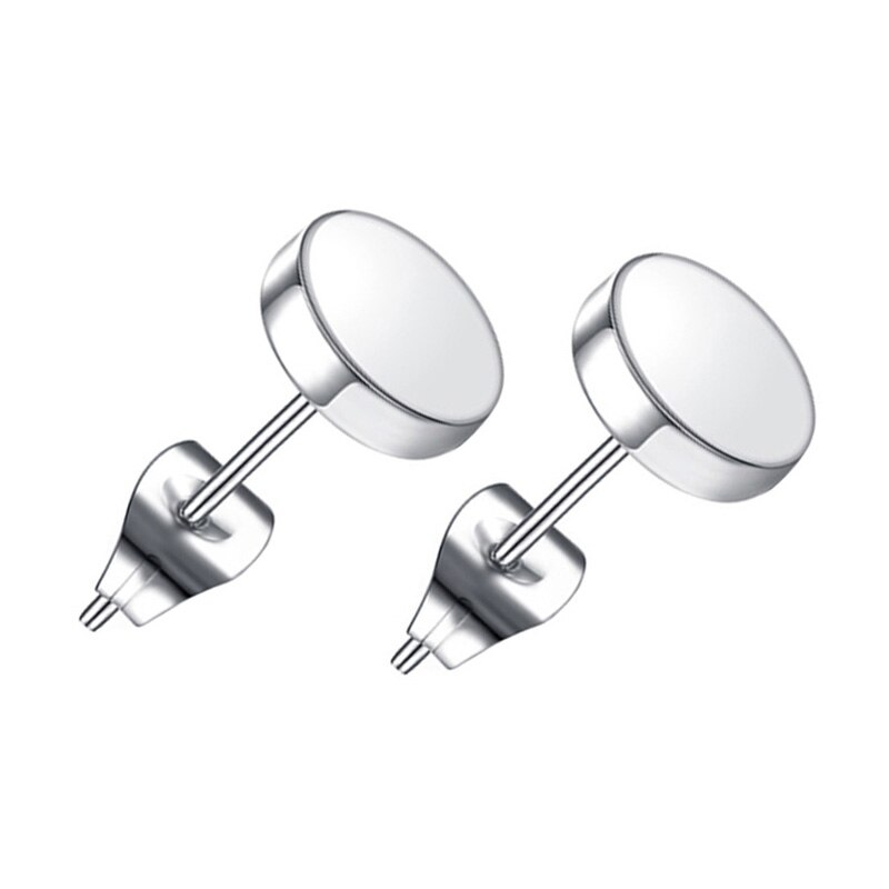 6 Style 316L Stainless Steel Dangle Round Cross Leaf Earring for Men Women Cool Punk Eboy Stud Earring Set: Style E Silver