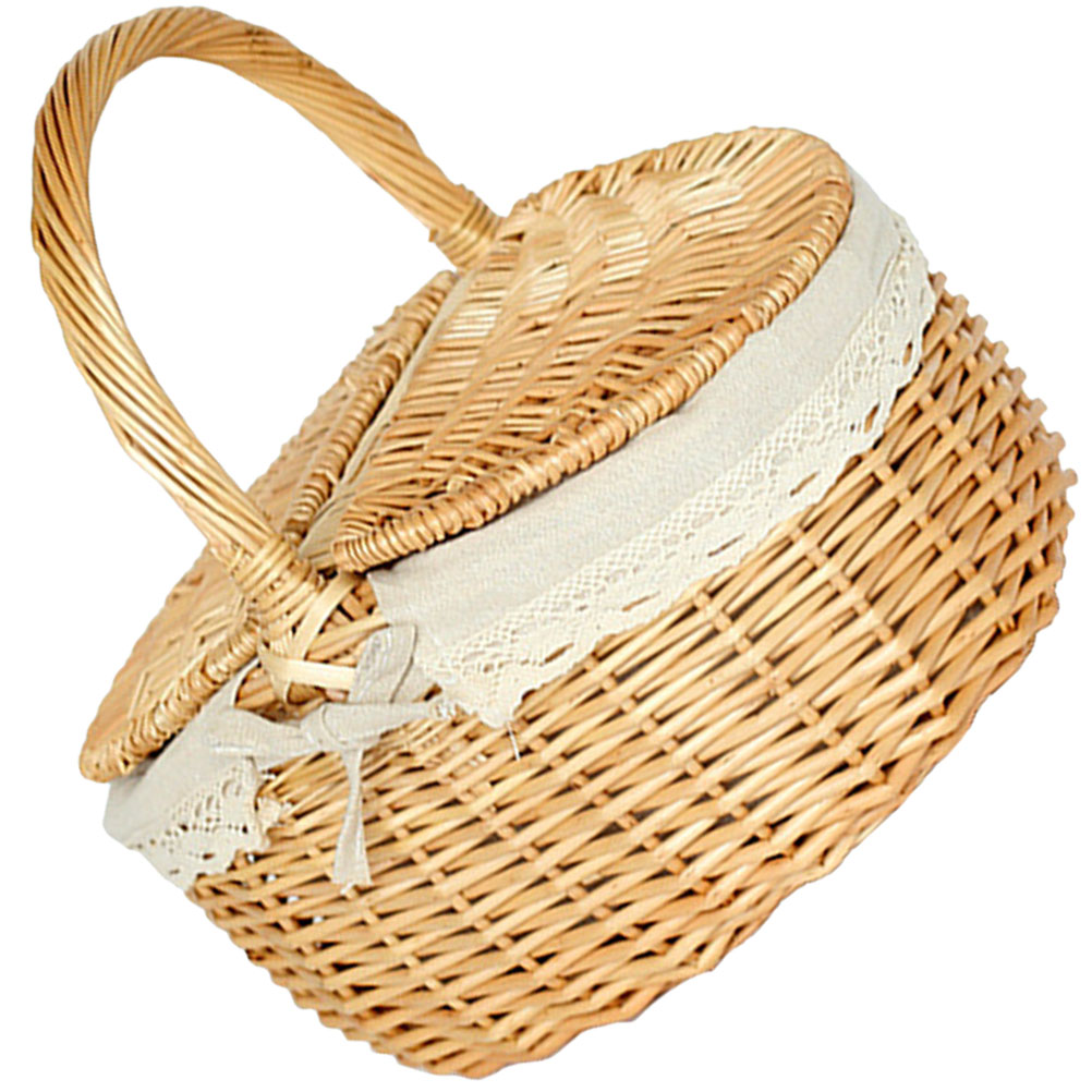 Picknickkorg för frukt, påsk, hushållssnacksbehållare, rottingkorg med lock, multifunktionell rottingkorg, hemleverans