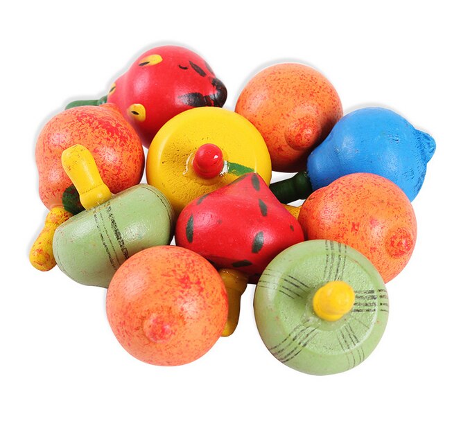 10 Pcs Kids Houten Gyro Speelgoed Voor Kinderen Volwassen Relief Stress Desktop Tol Speelgoed Kinderen Verjaardag Kerstcadeaus Gyh: 10 Fruit Gyro